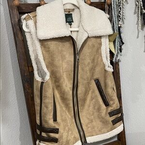 Wild Fable Cream and Brown Shearling Vest
